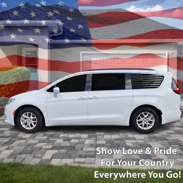 American Flag Quarter Window Decal for Chrysler Pacifica 2017-2026 – Precut Matte Black Vinyl