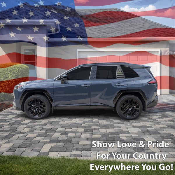 American Flag Quarter Window Decal for Toyota RAV4 2026-2027 – Precut Matte Black Vinyl