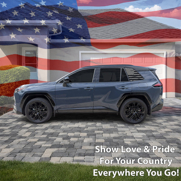 American Flag Quarter Window Decal for Toyota RAV4 2026-2027 – Precut Matte Black Vinyl