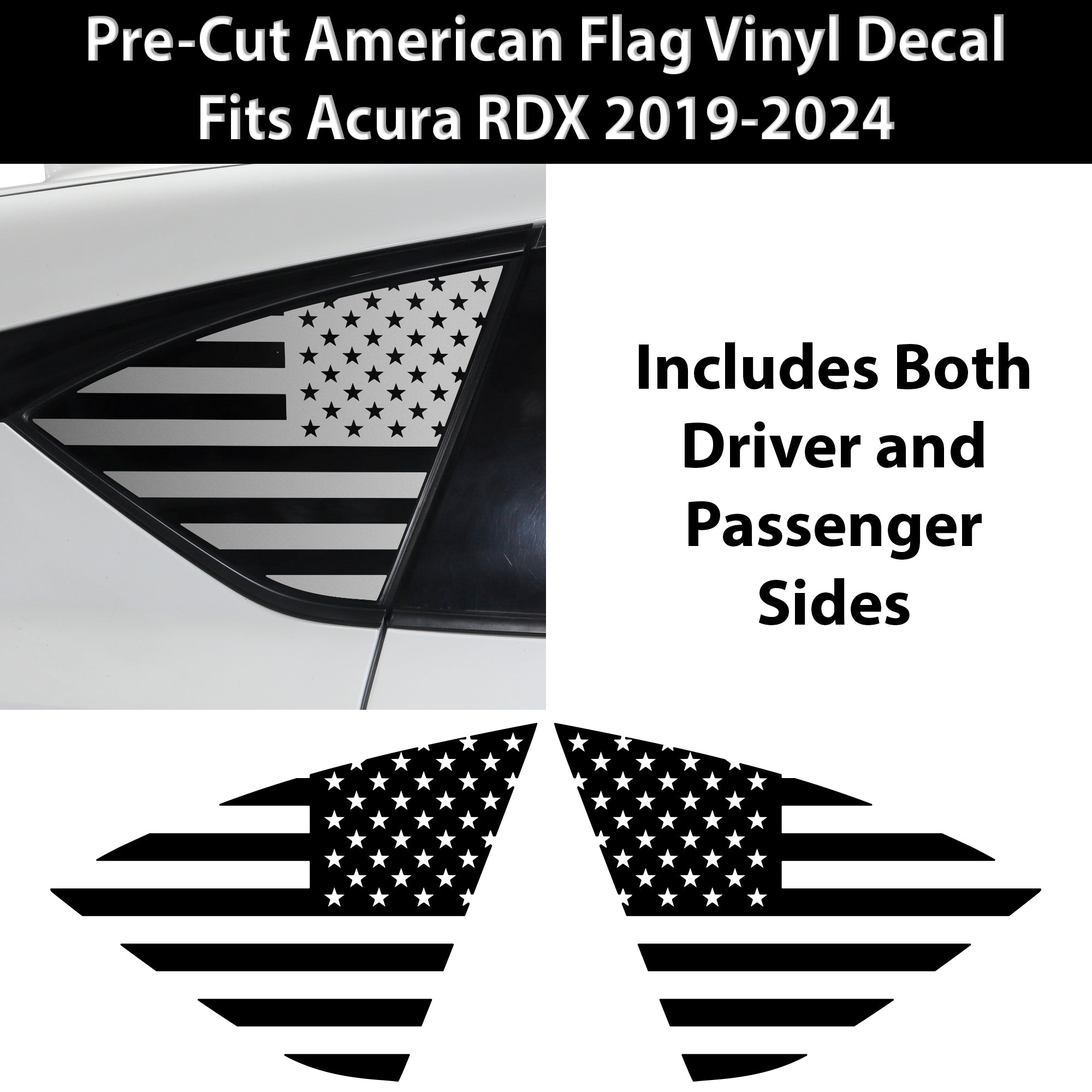 Quarter Window American Flag Vinyl Decal Stickers Fits Acura RDX 2019 - 2025 - Bogar Tech Designs