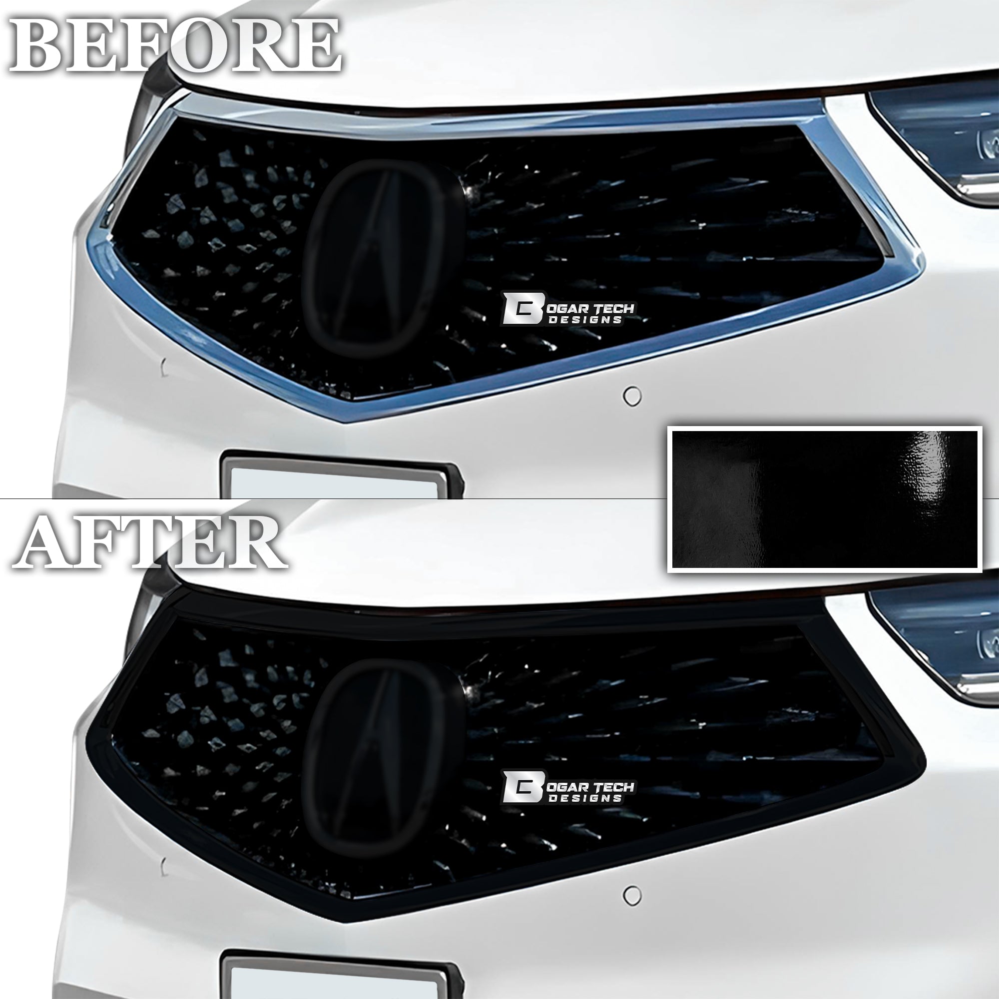 Vinyl Chrome Delete Grille Side Window Blackout Decal Stickers Overlay Film Fits Acura RDX 2019 - 2025 - Bogar Tech Designs