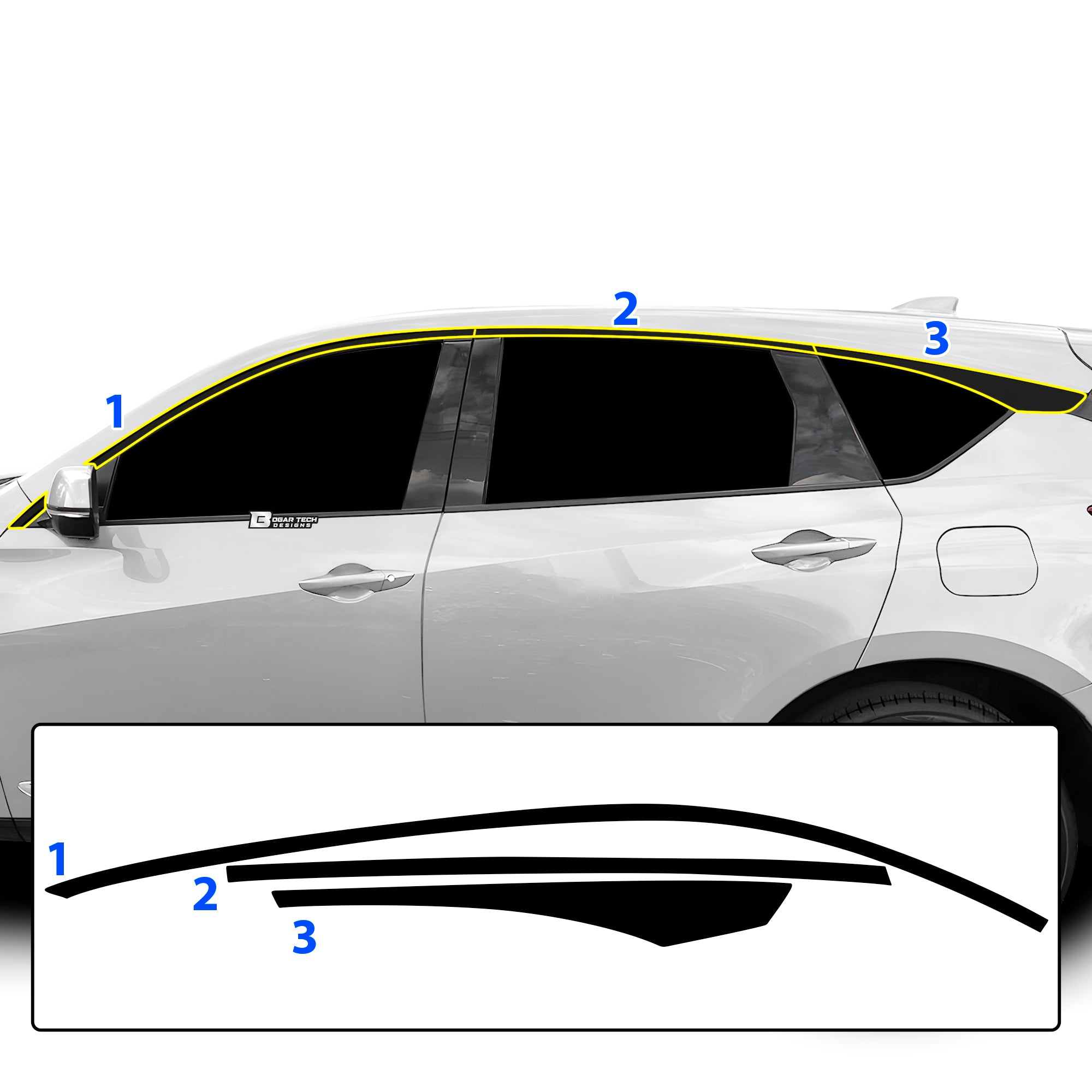 Vinyl Chrome Delete Grille Side Window Blackout Decal Stickers Overlay Film Fits Acura RDX 2019 - 2025 - Bogar Tech Designs