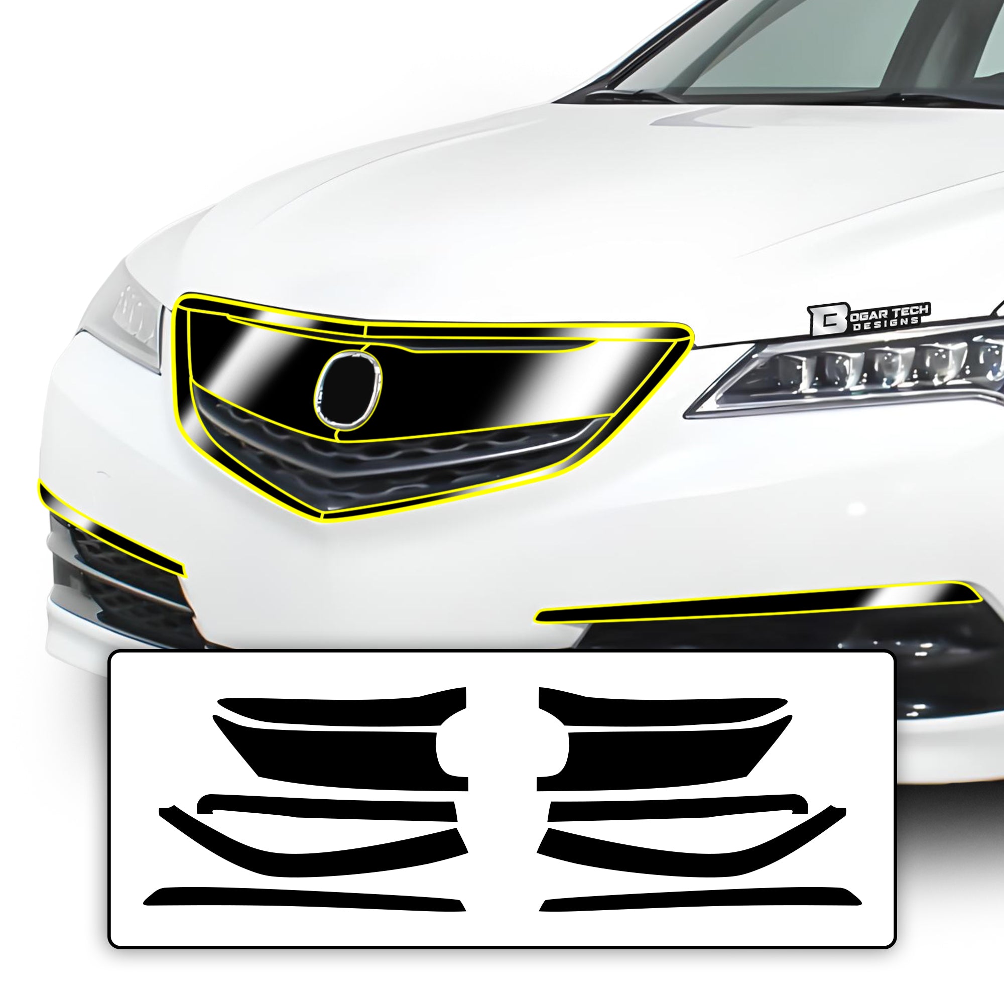 Vinyl Chrome Delete Side Window Front Bumper Rear Wheel Rim Trim Blackout Decal Stickers Overlay Film Fits Acura TLX 2015 - 2020 - Bogar Tech Designs