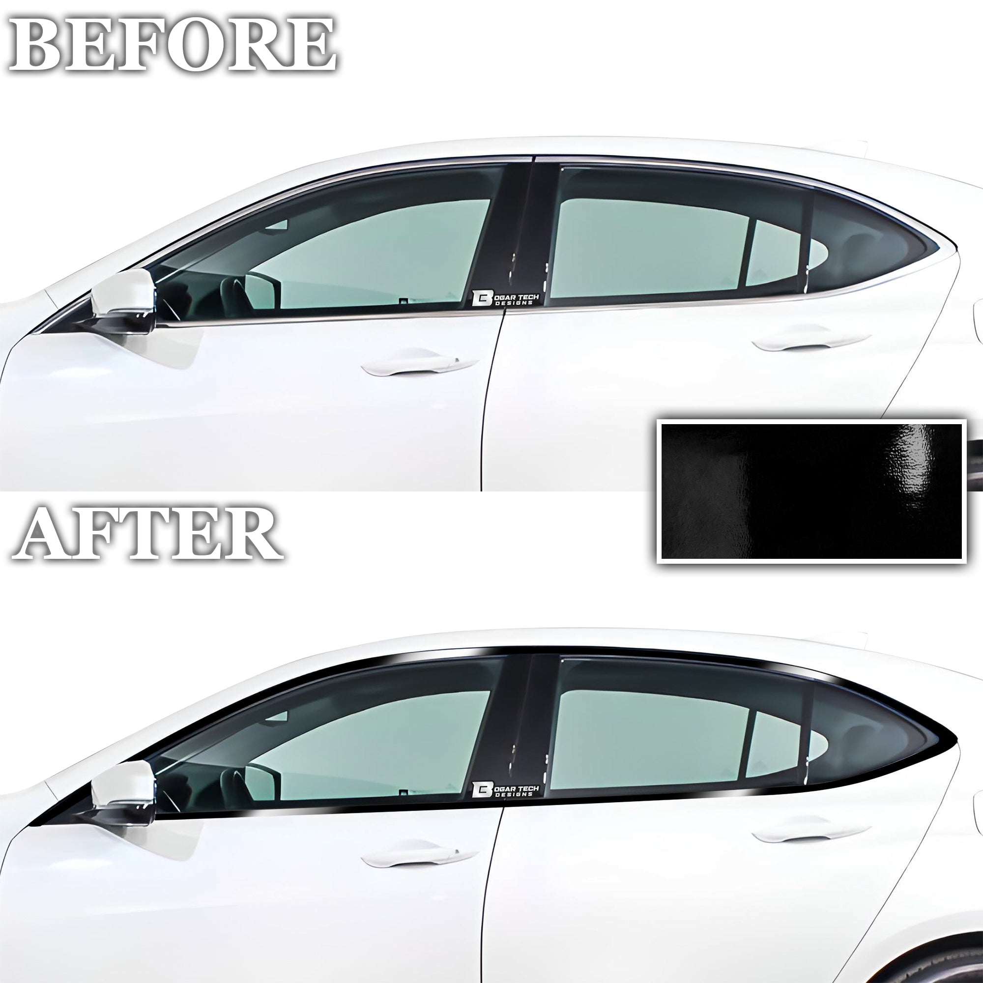 Vinyl Chrome Delete Side Window Front Bumper Rear Wheel Rim Trim Blackout Decal Stickers Overlay Film Fits Acura TLX 2015 - 2020 - Bogar Tech Designs