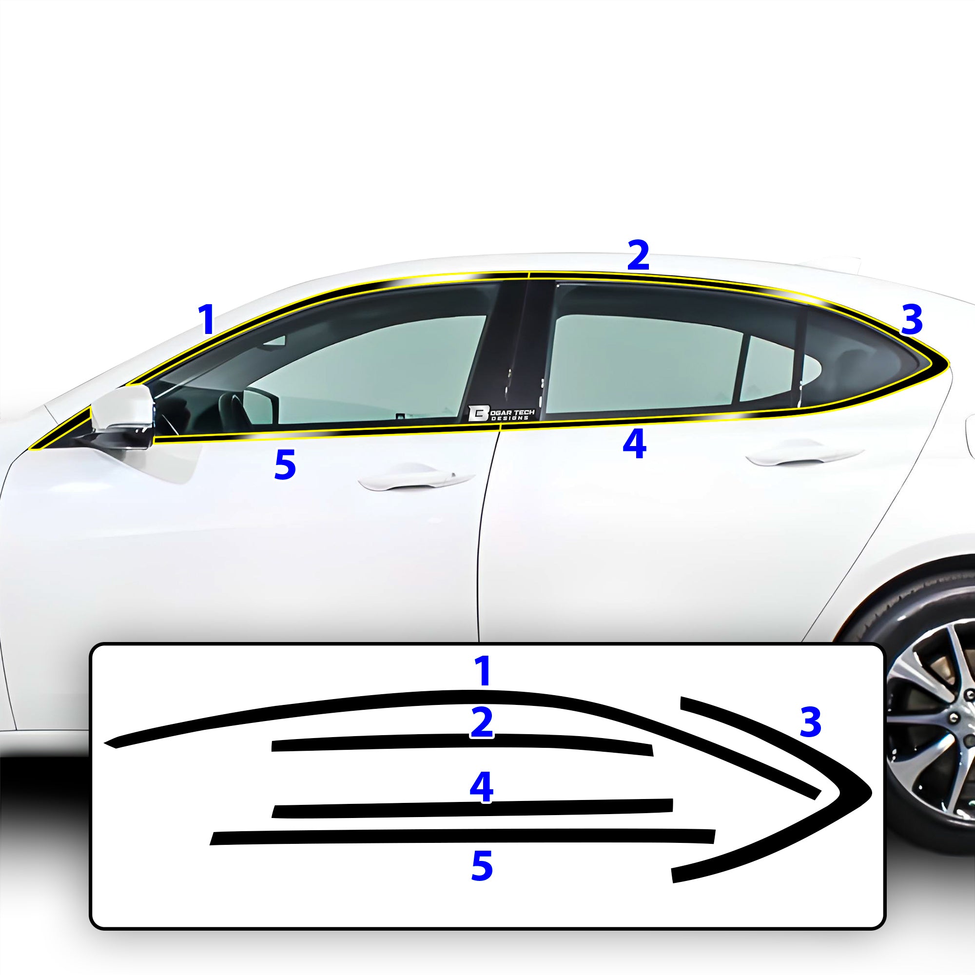 Vinyl Chrome Delete Side Window Front Bumper Rear Wheel Rim Trim Blackout Decal Stickers Overlay Film Fits Acura TLX 2015 - 2020 - Bogar Tech Designs
