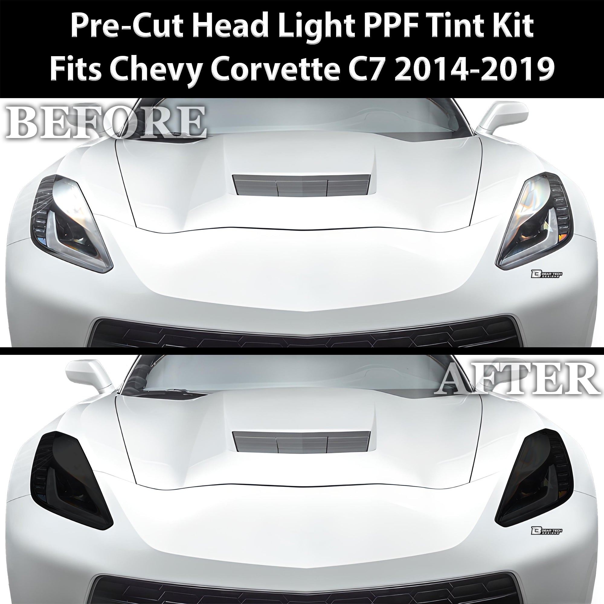 Full Headlight Taillight Precut Smoked PPF Tint Kit Film Overlay Fits Chevy Corvette C7 2014 - 2019 - Bogar Tech Designs