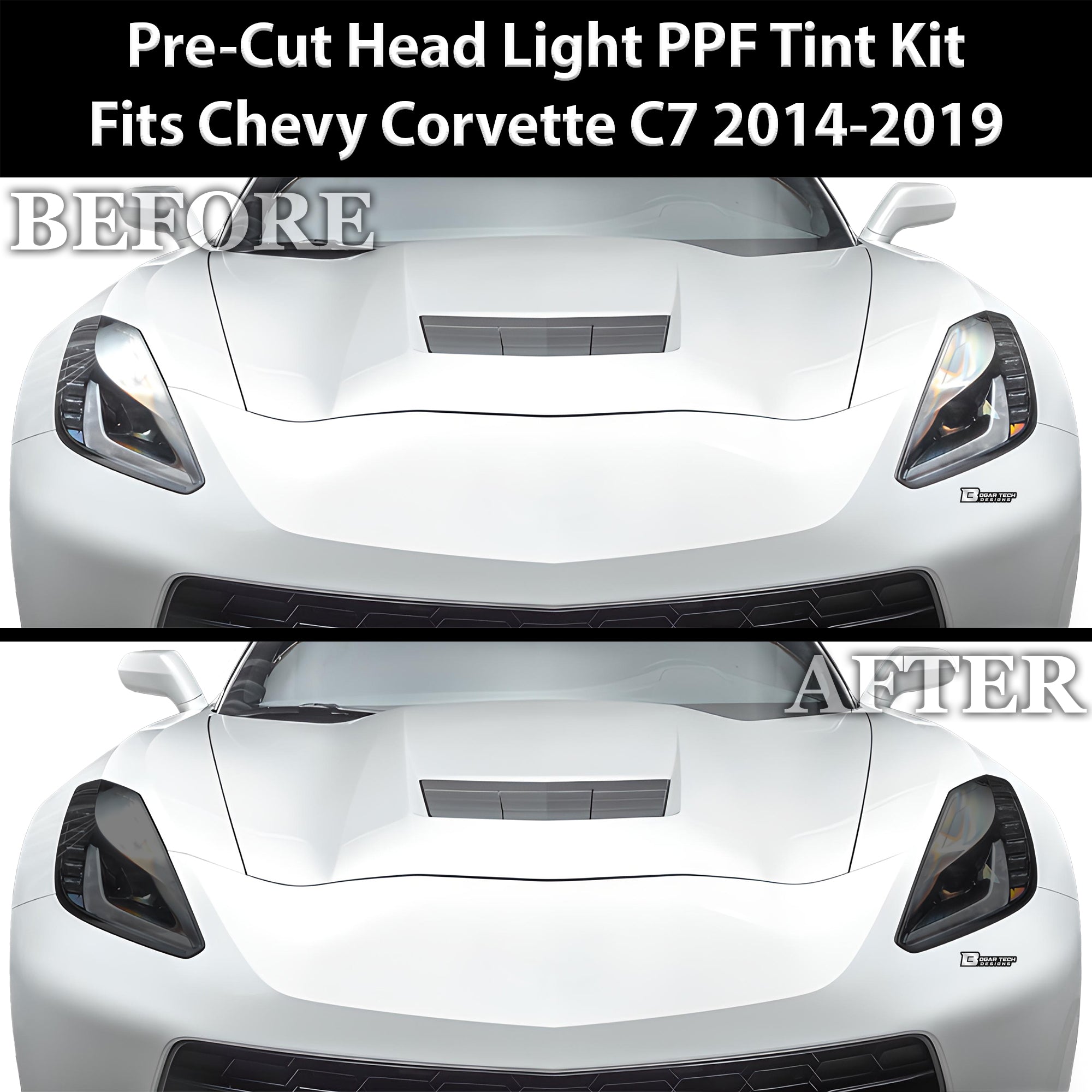 Full Headlight Taillight Precut Smoked PPF Tint Kit Film Overlay Fits Chevy Corvette C7 2014 - 2019 - Bogar Tech Designs