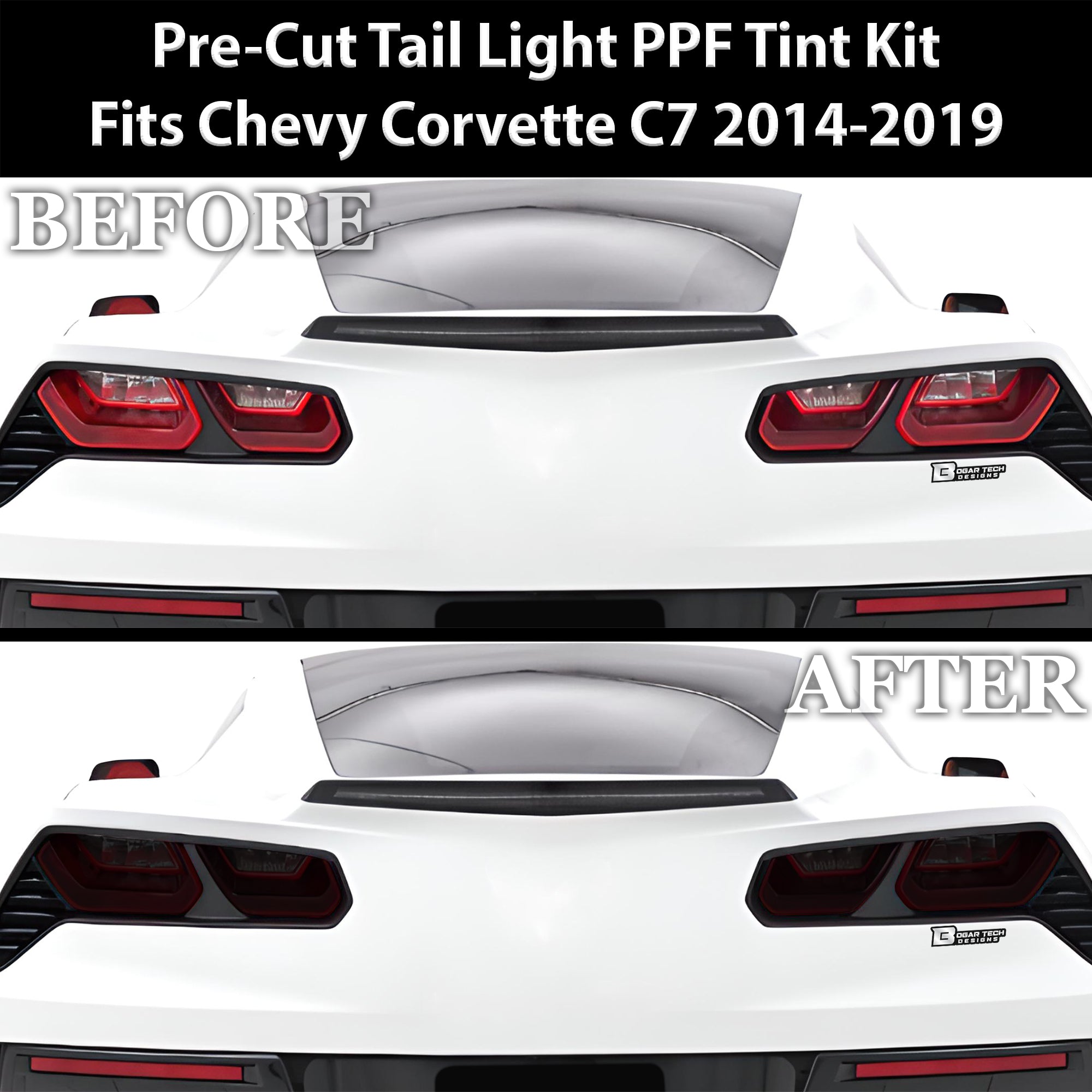 Full Headlight Taillight Precut Smoked PPF Tint Kit Film Overlay Fits Chevy Corvette C7 2014 - 2019 - Bogar Tech Designs