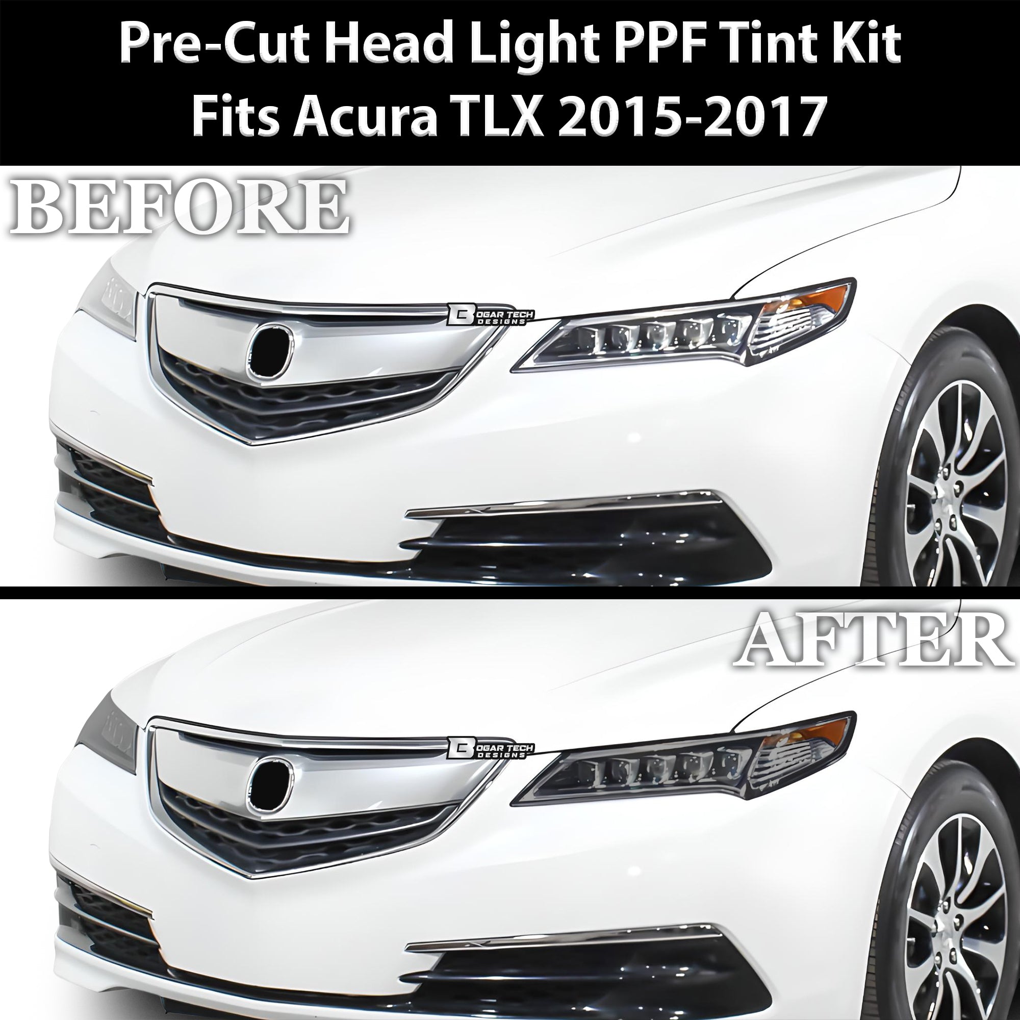 Full Headlight Taillight Precut Smoked PPF Tint Kit Film Overlay Fits Acura TLX 2015 - 2020 - Bogar Tech Designs