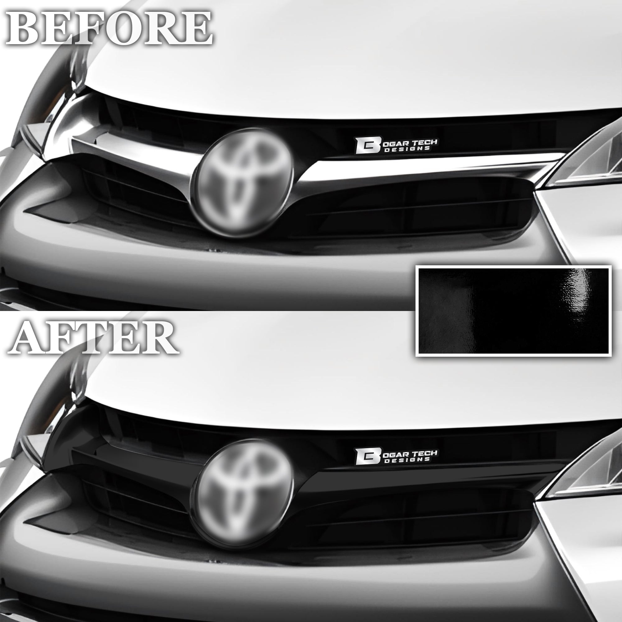 Vinyl Chrome Delete Grille Side Window Rear Blackout Decal Stickers Overlay Film Fits Toyota Camry 2015 - 2017 - Bogar Tech Designs