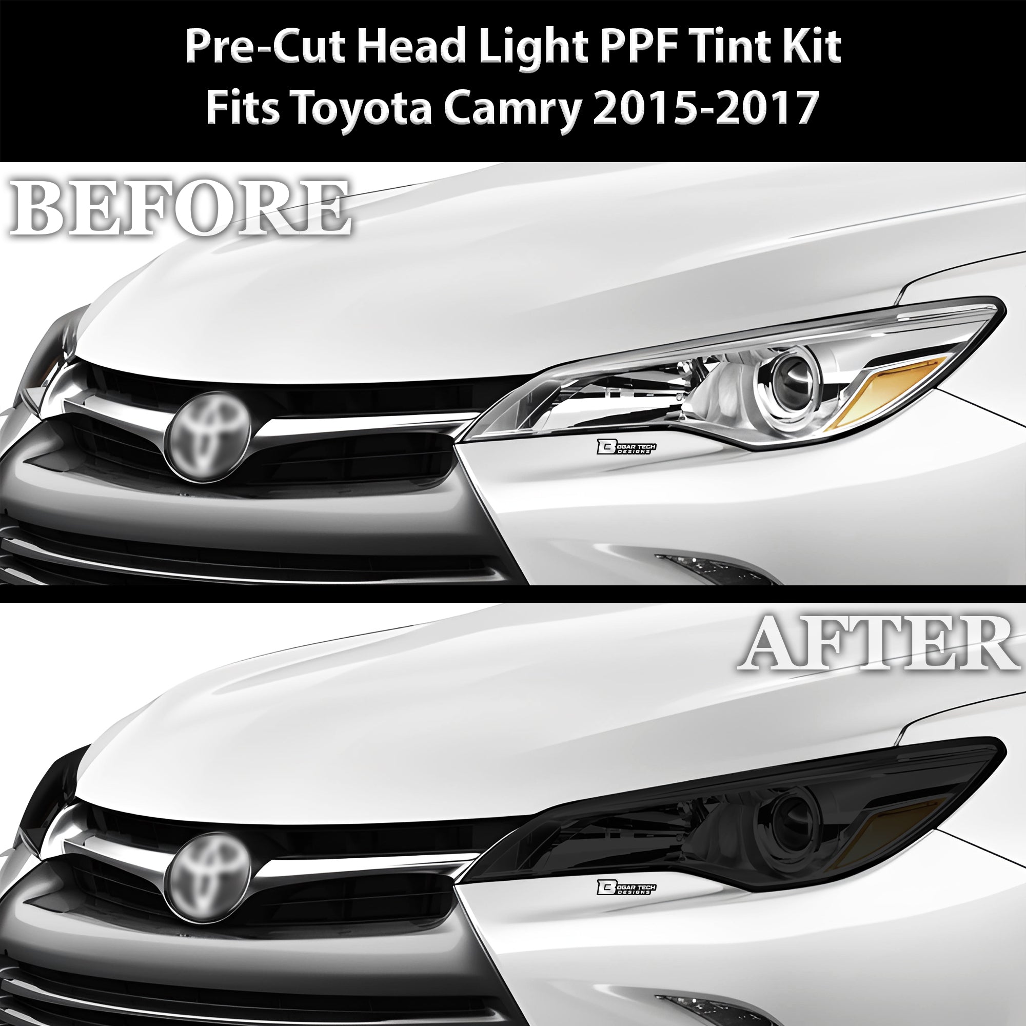 Full Headlight Taillight Precut Smoked PPF Tint Kit Film Overlay Fits Toyota Camry 2015 - 2017 - Bogar Tech Designs