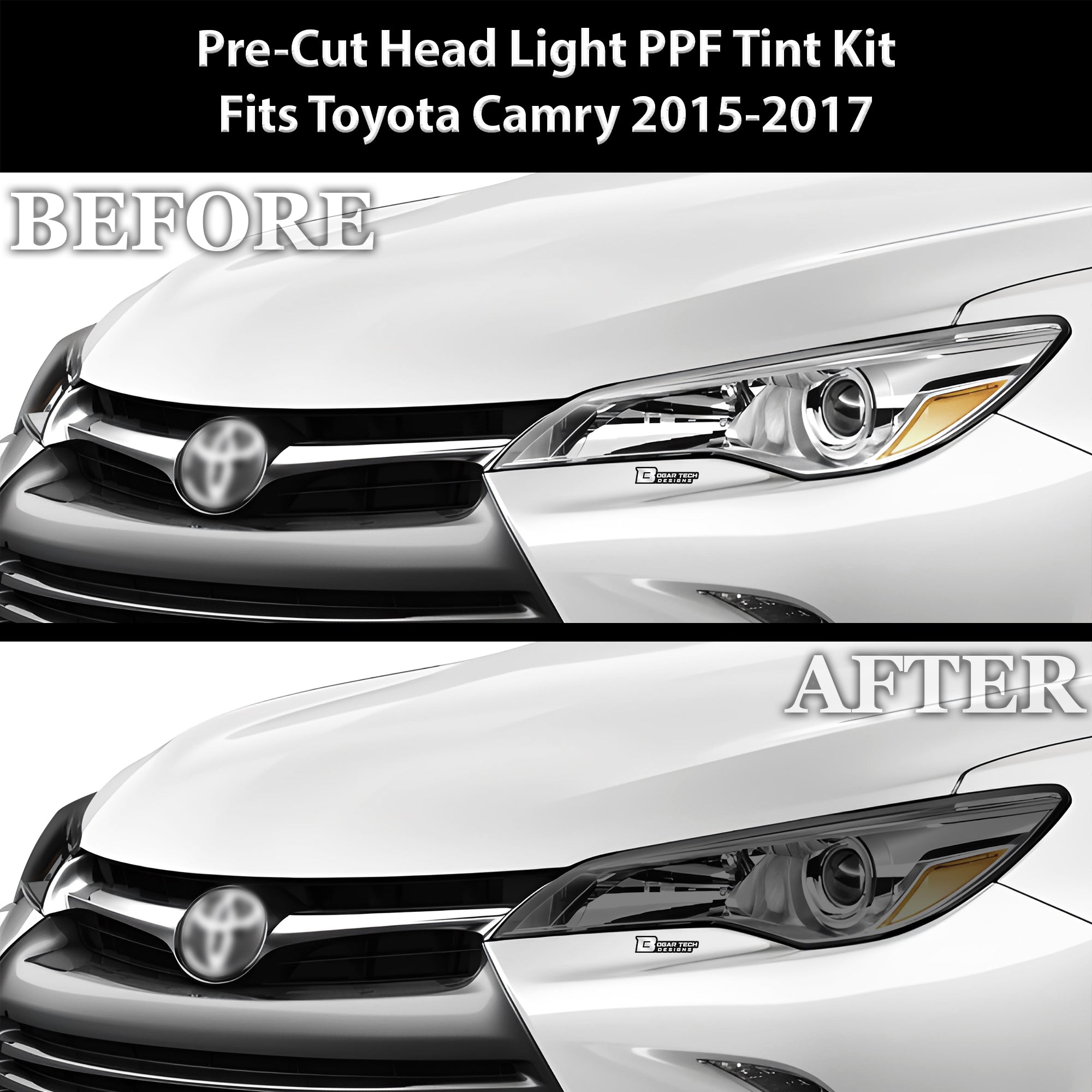 Full Headlight Taillight Precut Smoked PPF Tint Kit Film Overlay Fits Toyota Camry 2015 - 2017 - Bogar Tech Designs