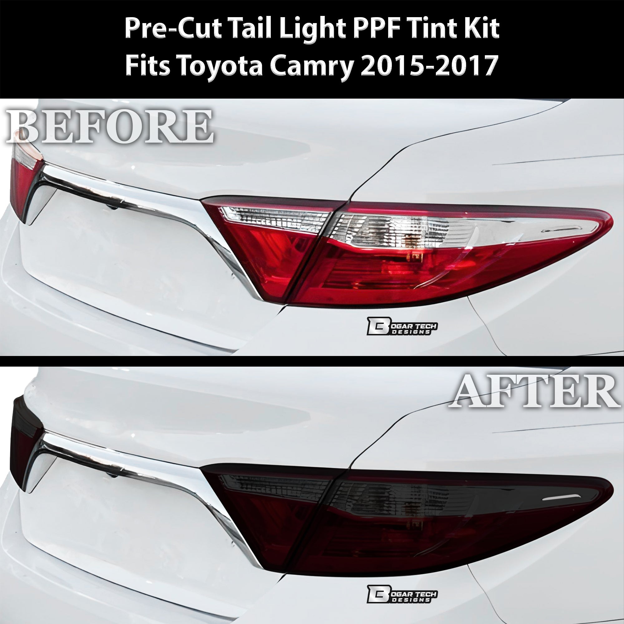 Full Headlight Taillight Precut Smoked PPF Tint Kit Film Overlay Fits Toyota Camry 2015 - 2017 - Bogar Tech Designs