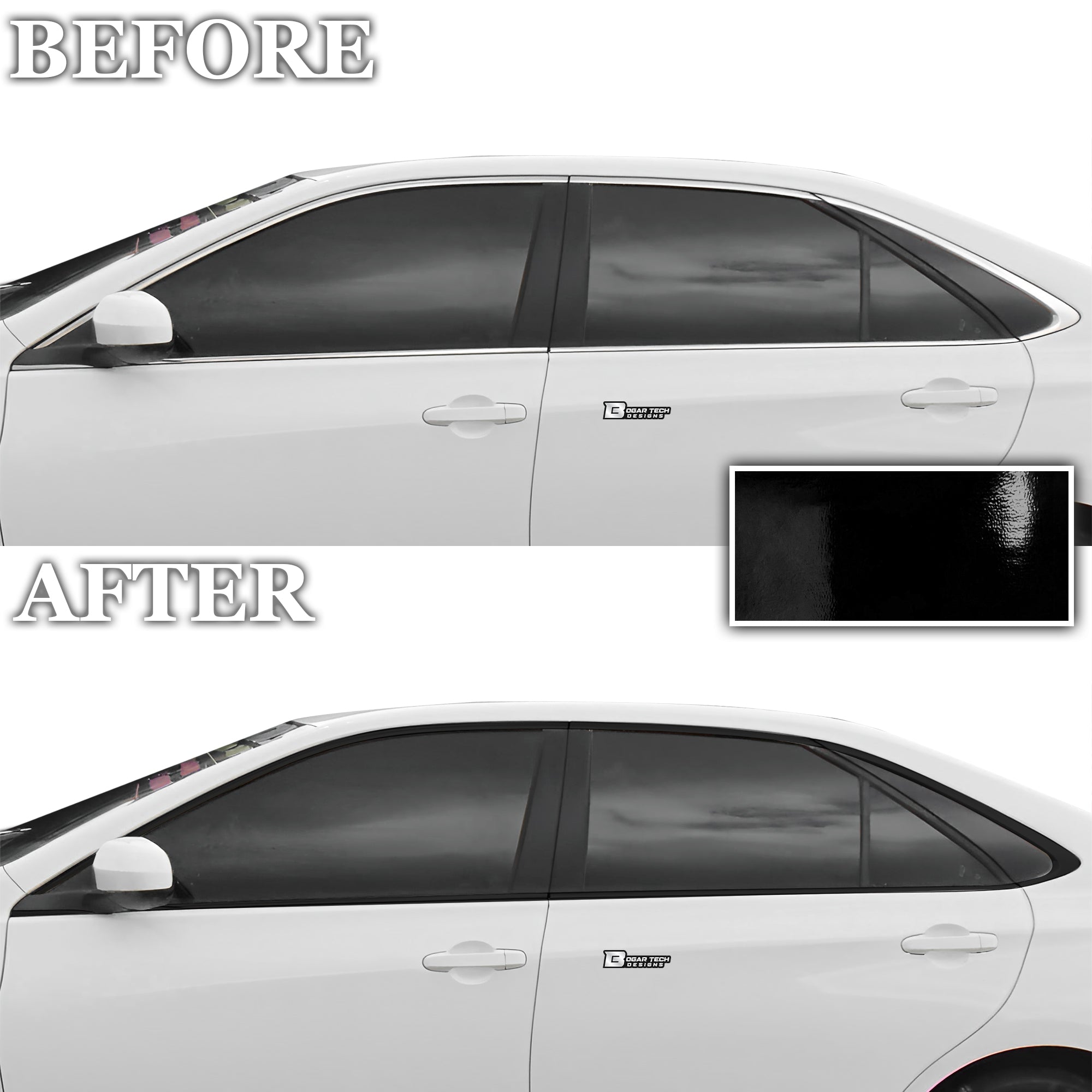 Vinyl Chrome Delete Grille Side Window Rear Blackout Decal Stickers Overlay Film Fits Toyota Camry 2015 - 2017 - Bogar Tech Designs