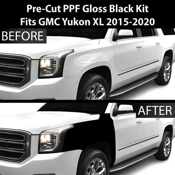 Fits GMC Yukon XL 2015-2020 Precut Premium Gloss Black Carbon Fiber Fender Paint Protection Film PPF Decal Film Kit Cover