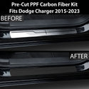 Fits Dodge Charger 2015-2023 Precut Door Sill Premium Paint Protection Film PPF Decal Film Kit Cover, Gloss Black Carbon Fiber