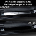 Fits Dodge Charger 2015-2023 Precut Door Sill Premium Paint Protection Film PPF Decal Film Kit, Gloss Black Carbon Fiber