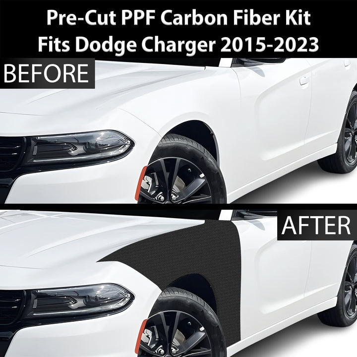 Fits Dodge Charger 2015 - 2023 Precut Premium Gloss Black Carbon Fiber Fender Paint Protection Film PPF Decal Film Kit - Bogar Tech Designs