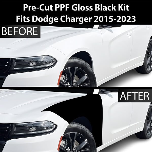 Fits Dodge Charger 2015-2023 Precut Premium Gloss Black Carbon Fiber Fender Paint Protection Film PPF Decal Film Kit Cover