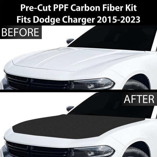 Fits Dodge Charger 2015-2023 Precut Premium Gloss Black Carbon Fiber Hood Paint Protection Film PPF Decal Film Kit