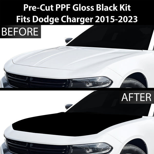 Fits Dodge Charger 2015-2023 Precut Premium Gloss Black Carbon Fiber Hood Paint Protection Film PPF Decal Film Kit Cover