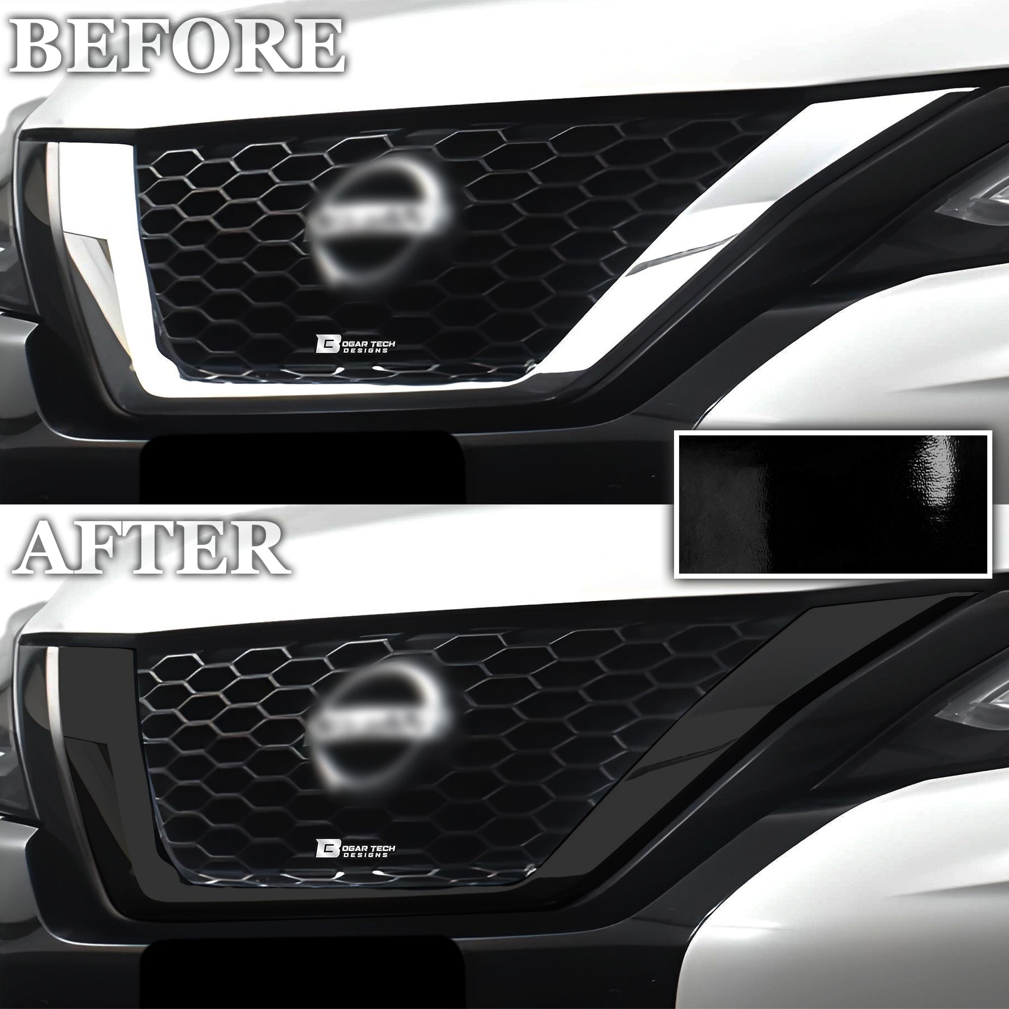 Vinyl Chrome Delete Grille Side Window Rear Blackout Decal Stickers Overlay Film Fits Nissan Murano - Bogar Tech Designs