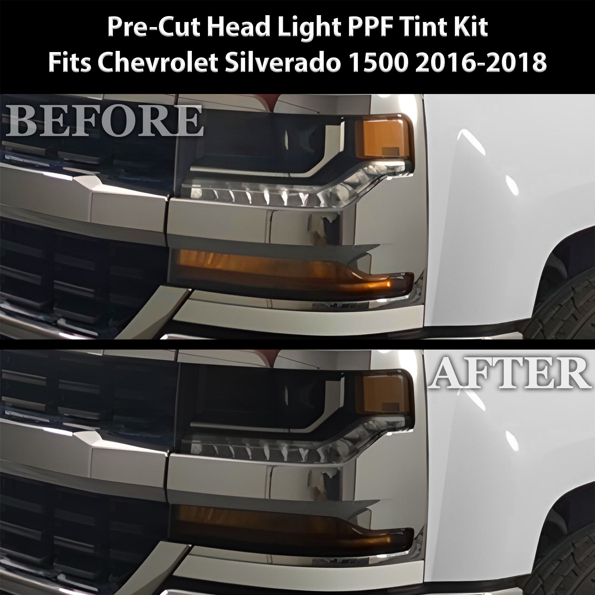 Full Headlight Taillight Precut Smoked PPF Tint Kit Film Overlay Fits Chevy Silverado 2014 - 2018 - Bogar Tech Designs