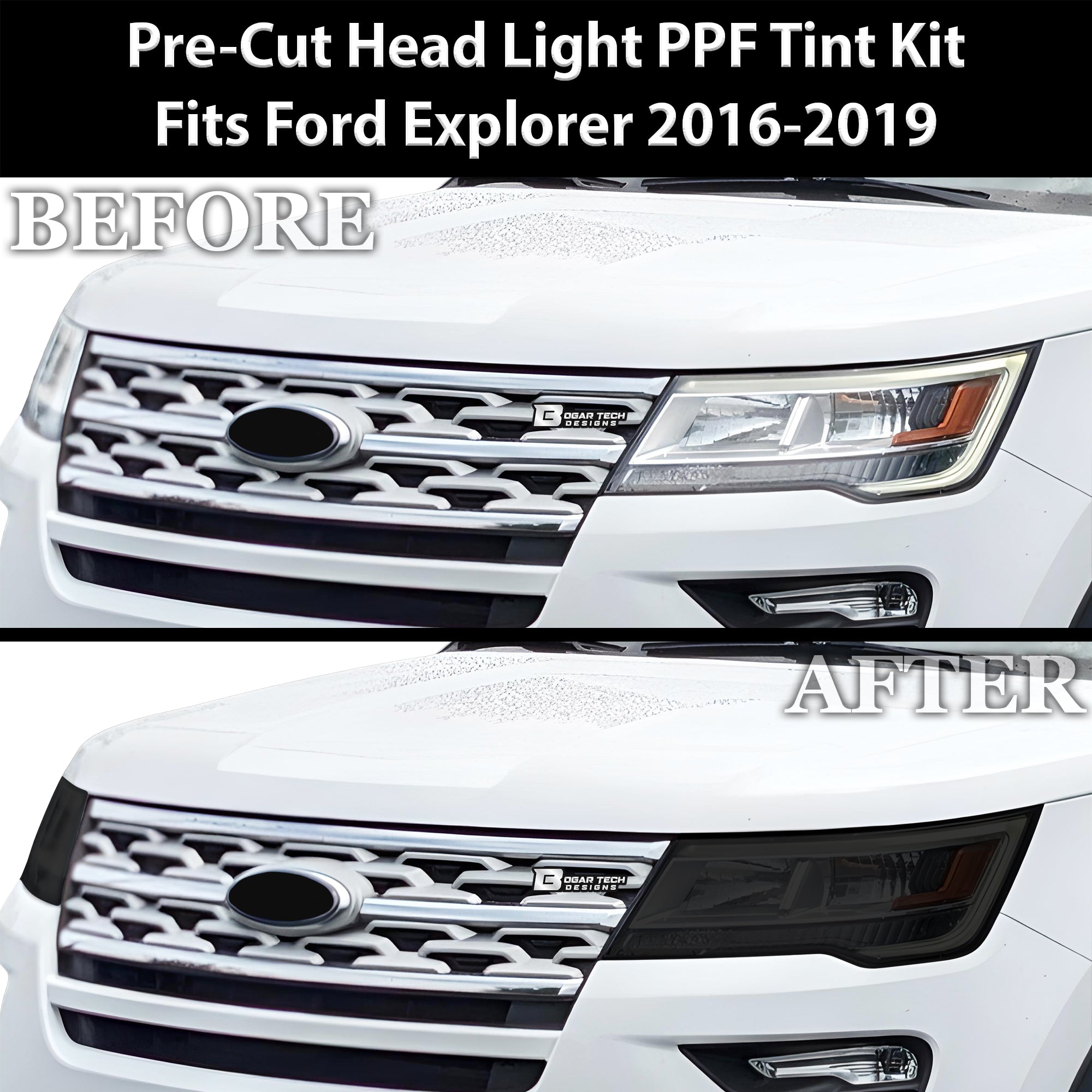 Full Headlight Taillight Precut Smoked PPF Tint Kit Film Overlay Fits Ford Explorer 2016 - 2019 - Bogar Tech Designs