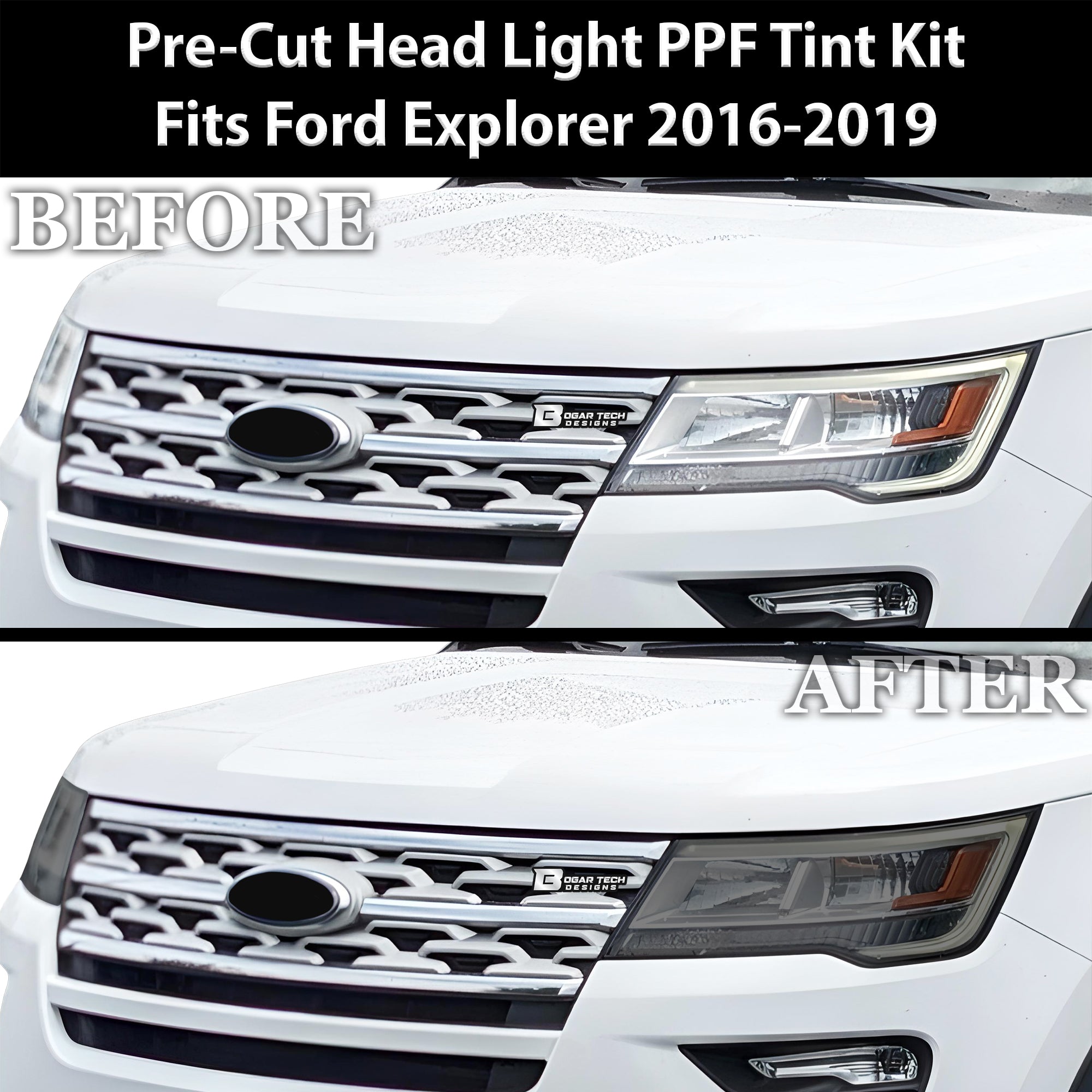 Full Headlight Taillight Precut Smoked PPF Tint Kit Film Overlay Fits Ford Explorer 2016 - 2019 - Bogar Tech Designs
