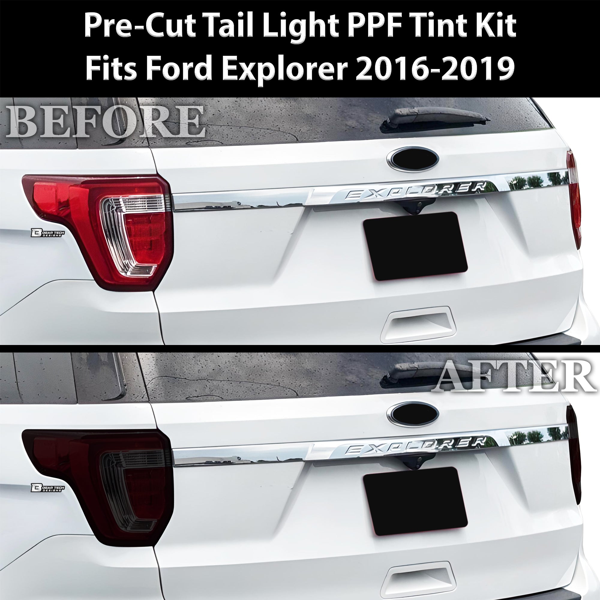 Full Headlight Taillight Precut Smoked PPF Tint Kit Film Overlay Fits Ford Explorer 2016 - 2019 - Bogar Tech Designs