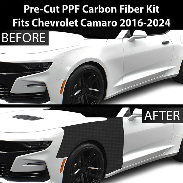 Fits Chevrolet Camaro 2016-2024 Precut Premium Gloss Black Carbon Fiber Fender Paint Protection Film PPF Decal Film Kit Cover