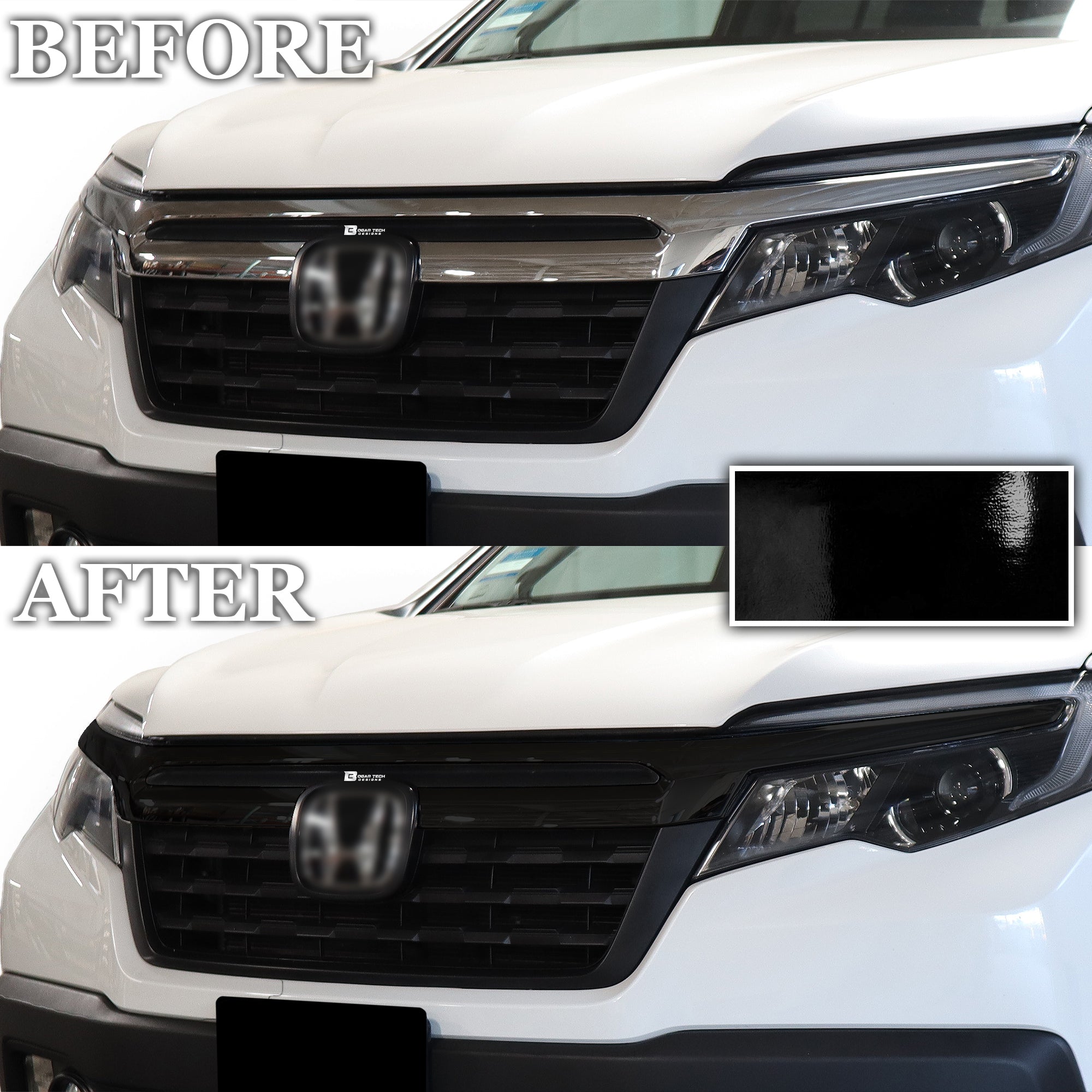 Vinyl Chrome Delete Grille Side Window Rear Blackout Decal Stickers Overlay Film Fits Honda Ridgeline 2017 - 2025 - Bogar Tech Designs