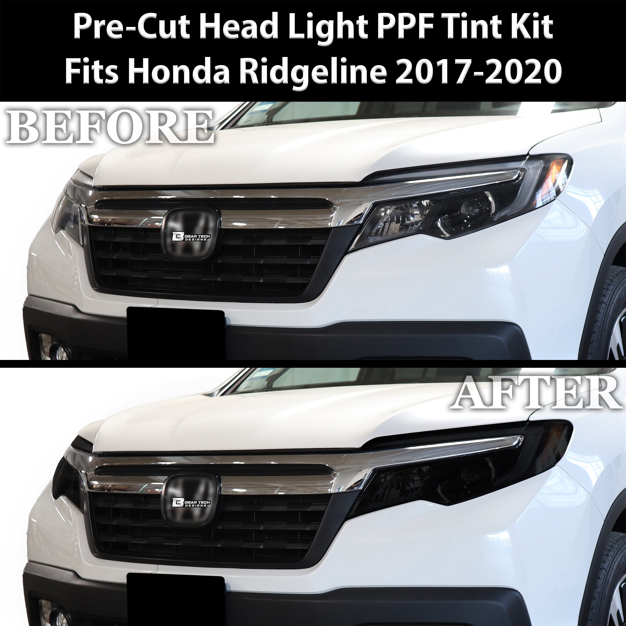 Full Headlight Taillight Precut Smoked PPF Tint Kit Film Overlay Fits Honda Ridgeline 2017 - 2025 - Bogar Tech Designs