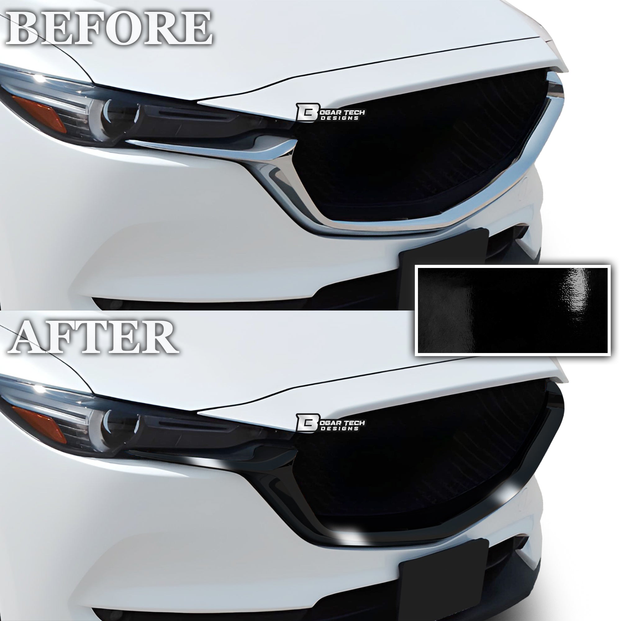 Window Grille Bumper Vinyl Chrome Delete Trim Blackout Decal Stickers Overlay Film Fits Mazda CX - 5 2017 - 2025 - Bogar Tech Designs