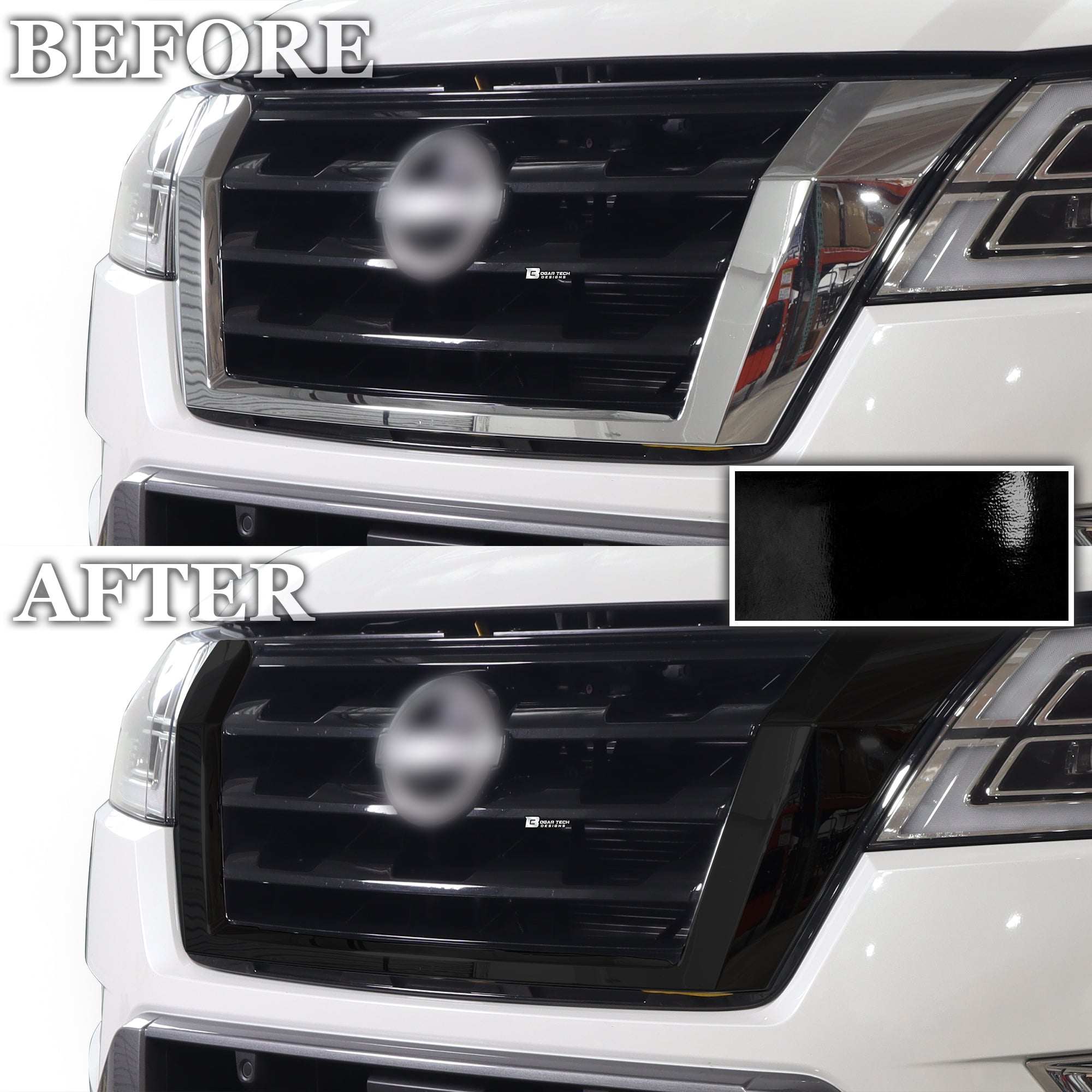 Vinyl Chrome Delete Grille Side Window Rear Blackout Decal Stickers Overlay Film Fits Nissan Armada 2017 - 2024 - Bogar Tech Designs