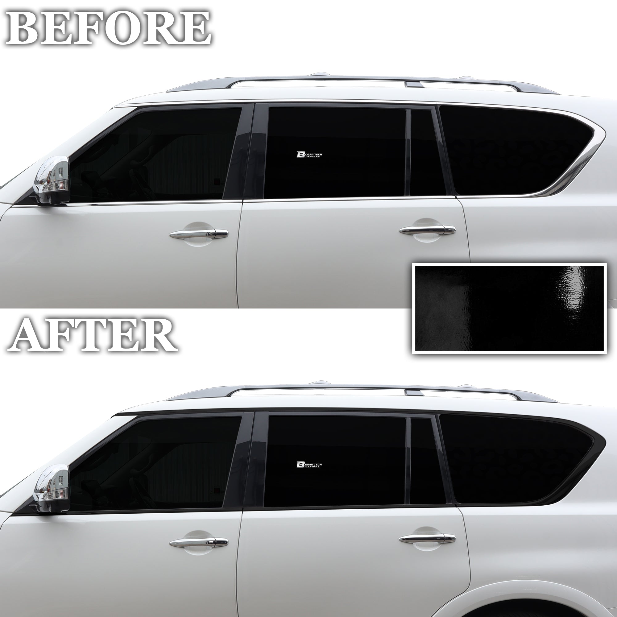 Vinyl Chrome Delete Grille Side Window Rear Blackout Decal Stickers Overlay Film Fits Nissan Armada 2017 - 2024 - Bogar Tech Designs