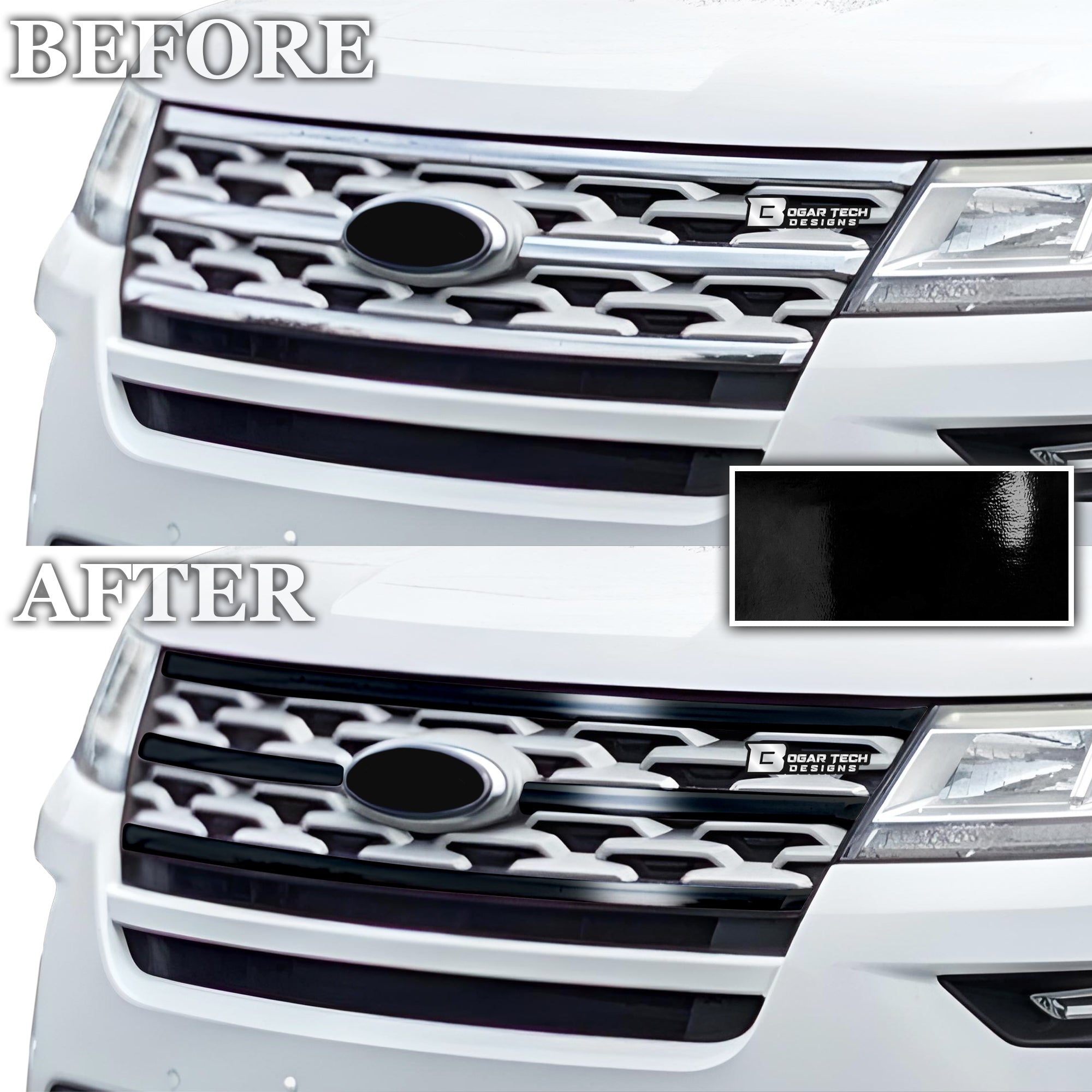 Vinyl Chrome Delete Grille Window Wheel Blackout Decal Stickers Overlay Film Fits Ford Explorer 2016 - 2019 - Bogar Tech Designs