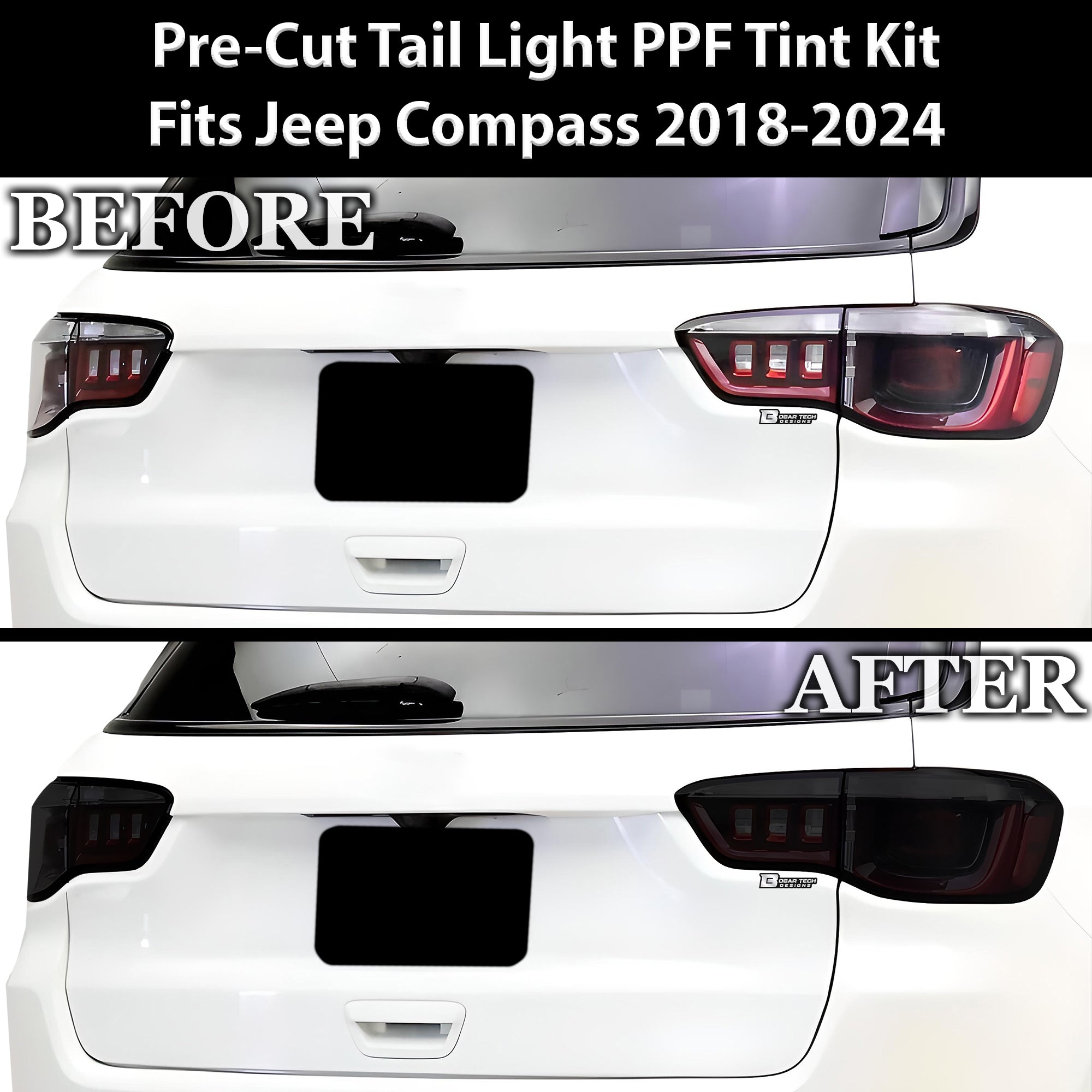 Full Headlight Taillight Precut Smoked PPF Tint Kit Film Overlay Fits Jeep Compass 2018 - 2025 - Bogar Tech Designs