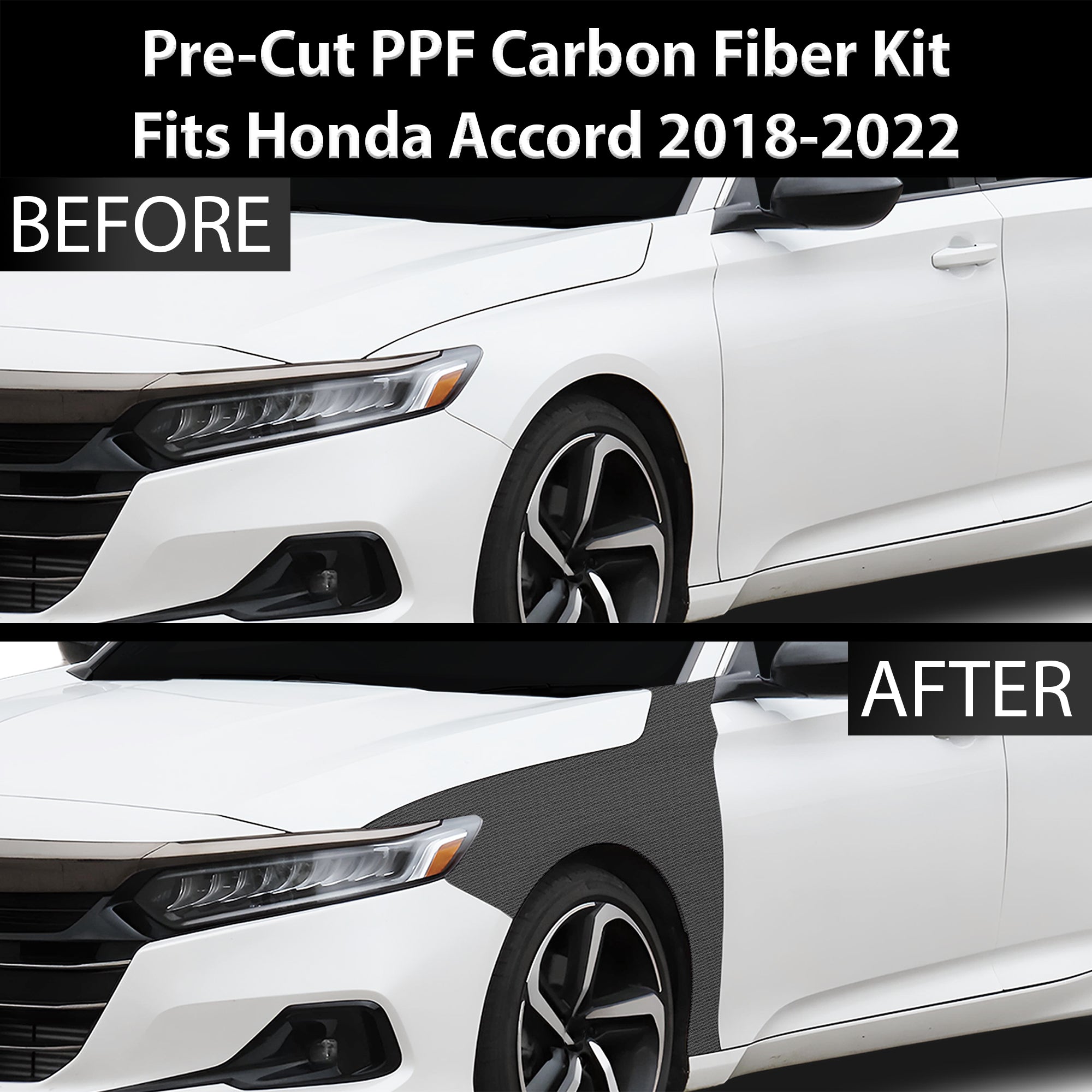 Fits Honda Accord 2018 - 2022 Precut Premium Gloss Black Carbon Fiber Fender Paint Protection Film PPF Decal Film Kit - Bogar Tech Designs