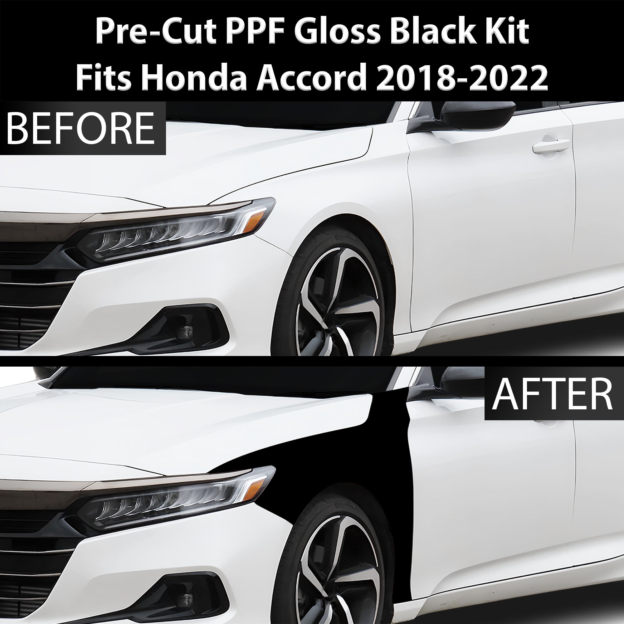 Fits Honda Accord 2018 - 2022 Precut Premium Gloss Black Carbon Fiber Fender Paint Protection Film PPF Decal Film Kit - Bogar Tech Designs