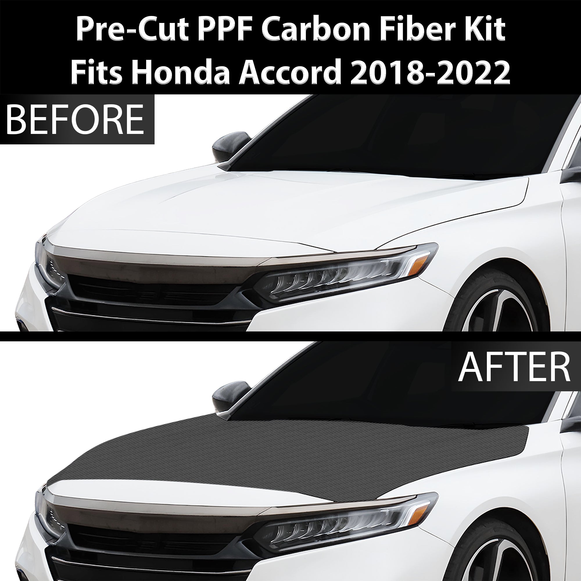 Fits Honda Accord 2018 - 2022 Precut Premium Gloss Black Carbon Fiber Hood Paint Protection Film PPF Decal Film Kit - Bogar Tech Designs
