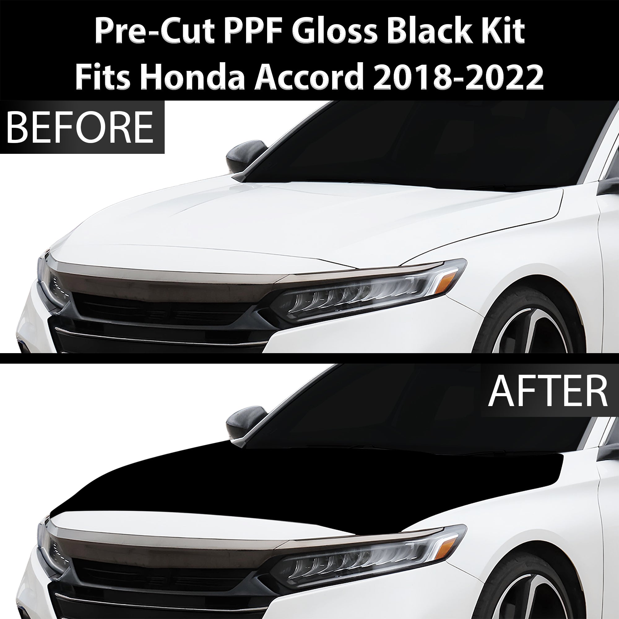 Fits Honda Accord 2018 - 2022 Precut Premium Gloss Black Carbon Fiber Hood Paint Protection Film PPF Decal Film Kit - Bogar Tech Designs