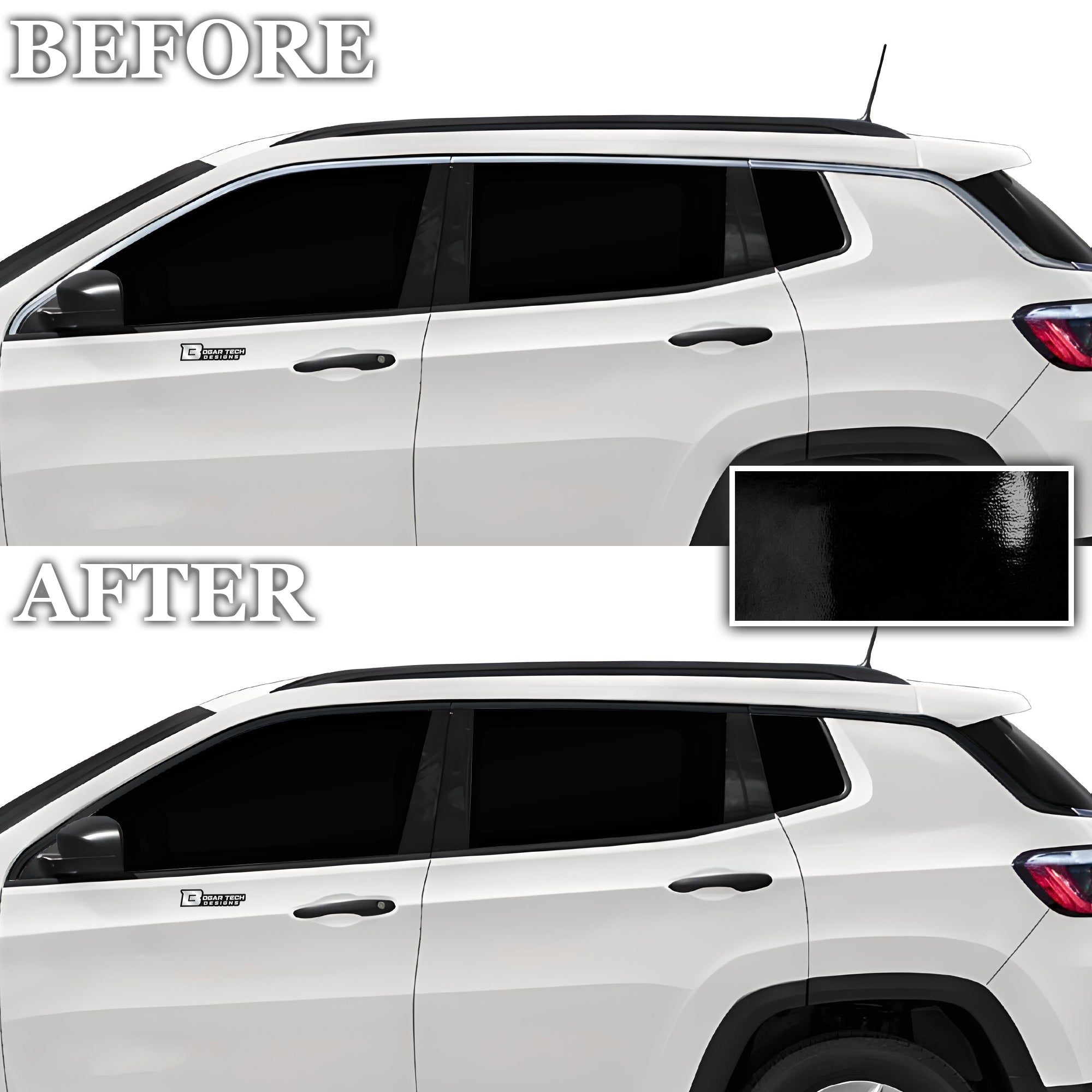 Vinyl Chrome Delete Grille Side Window Rear Blackout Decal Stickers Overlay Film Fits Jeep Compass 2018 - 2025 - Bogar Tech Designs