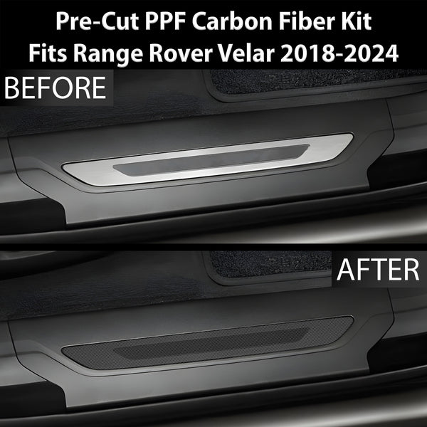 Fits Land Rover Range Rover Velar 2018+ Precut Door Sill Premium Paint Protection Film PPF Decal Film Kit Cover, Gloss Black Carbon Fiber