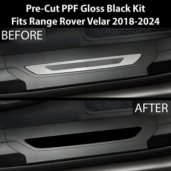 Fits Land Rover Range Rover Velar 2018+ Precut Door Sill Premium Paint Protection Film PPF Decal Film Kit Cover, Gloss Black Carbon Fiber