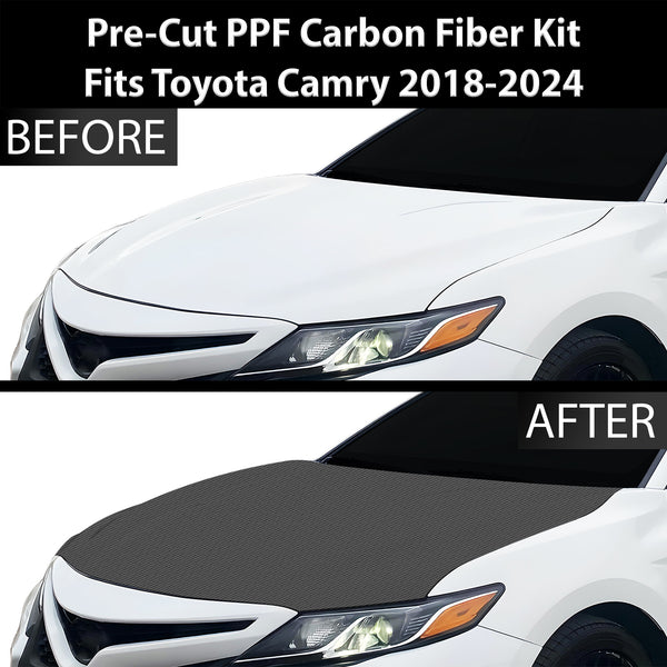 Fits Toyota Camry 2018-2024 Precut Premium Gloss Black Carbon Fiber Hood Paint Protection Film PPF Decal Film Kit Cover