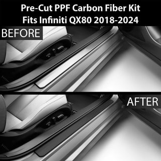 Fits Infiniti QX80 2018-2024 Precut Door Sill Premium Paint Protection Film PPF Decal Film Kit Cover, Gloss Black Carbon Fiber