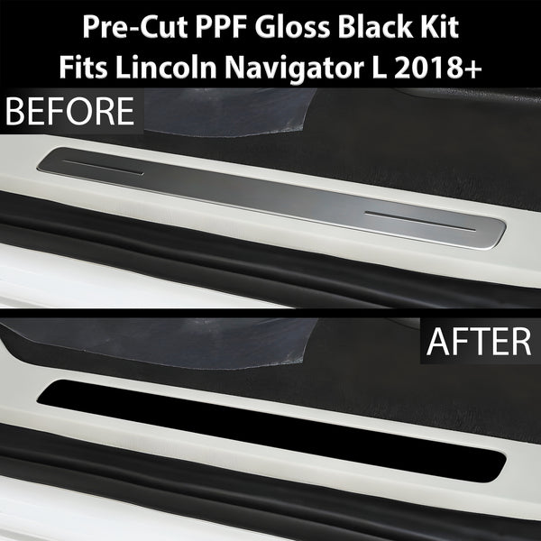 Fits Lincoln Navigator L 2018-2024 Precut Door Sill Premium Paint Protection Film PPF Decal Film Kit Cover, Gloss Black Carbon Fiber