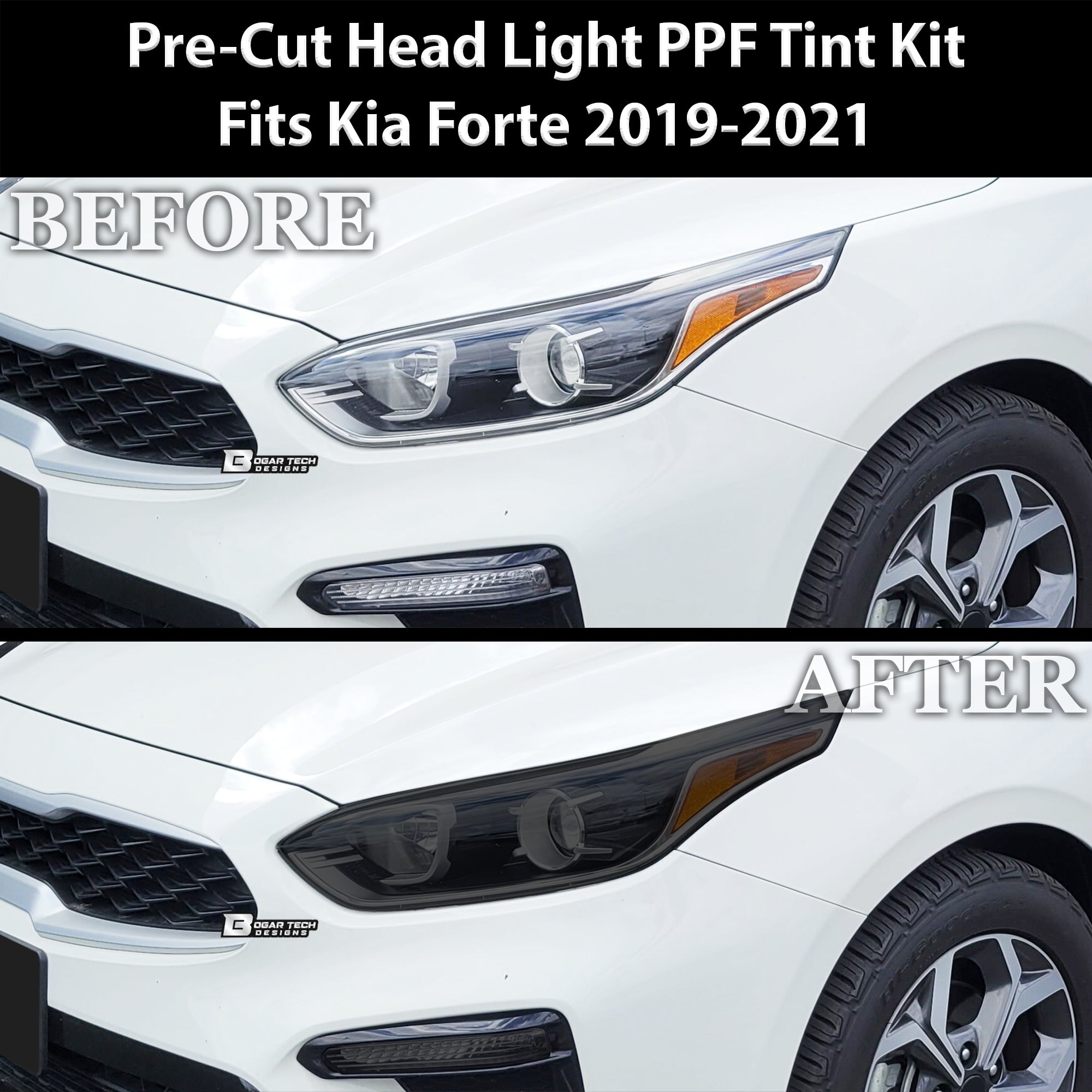 Full Headlight Taillight Precut Smoked PPF Tint Kit Film Overlay Fits Kia Forte 2019 - 2021 - Bogar Tech Designs