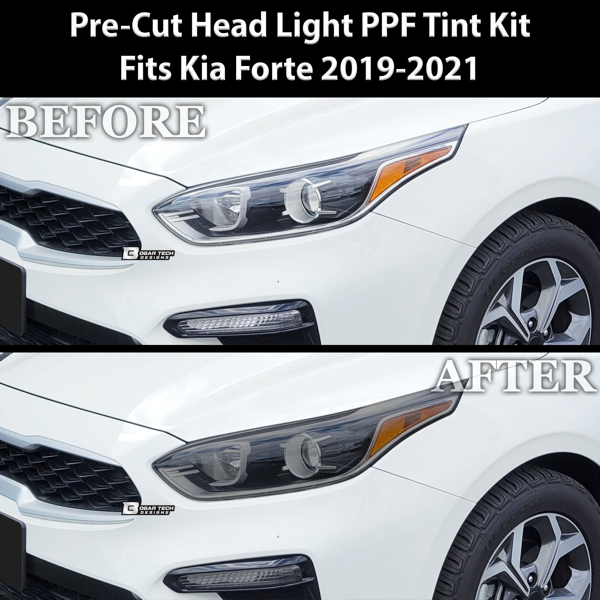 Full Headlight Taillight Precut Smoked PPF Tint Kit Film Overlay Fits Kia Forte 2019 - 2021 - Bogar Tech Designs